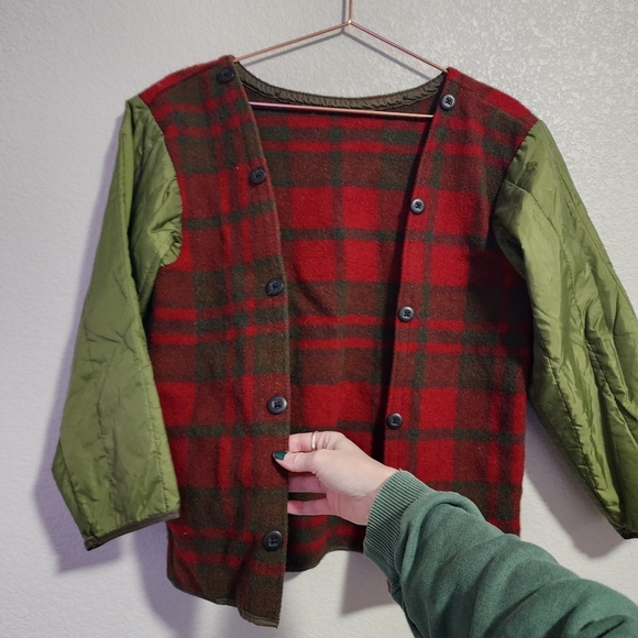 VINTAGE 60's Red Green plaid wool buffalo barn coat liner jacket - Picture 6 of 7
